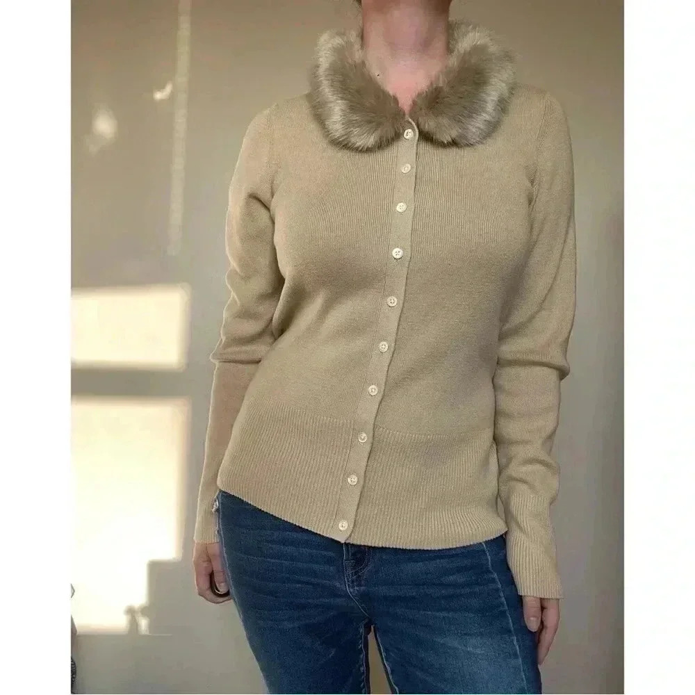 Banana Republic Y2K Fur Collar Sweater